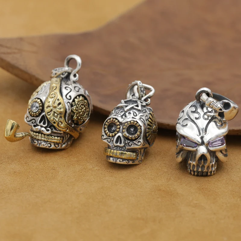 Handmade 925 silver Skeleton Pendant vintage thai sterling silver skull pendant man PUNK jewelry necklace pendant gift