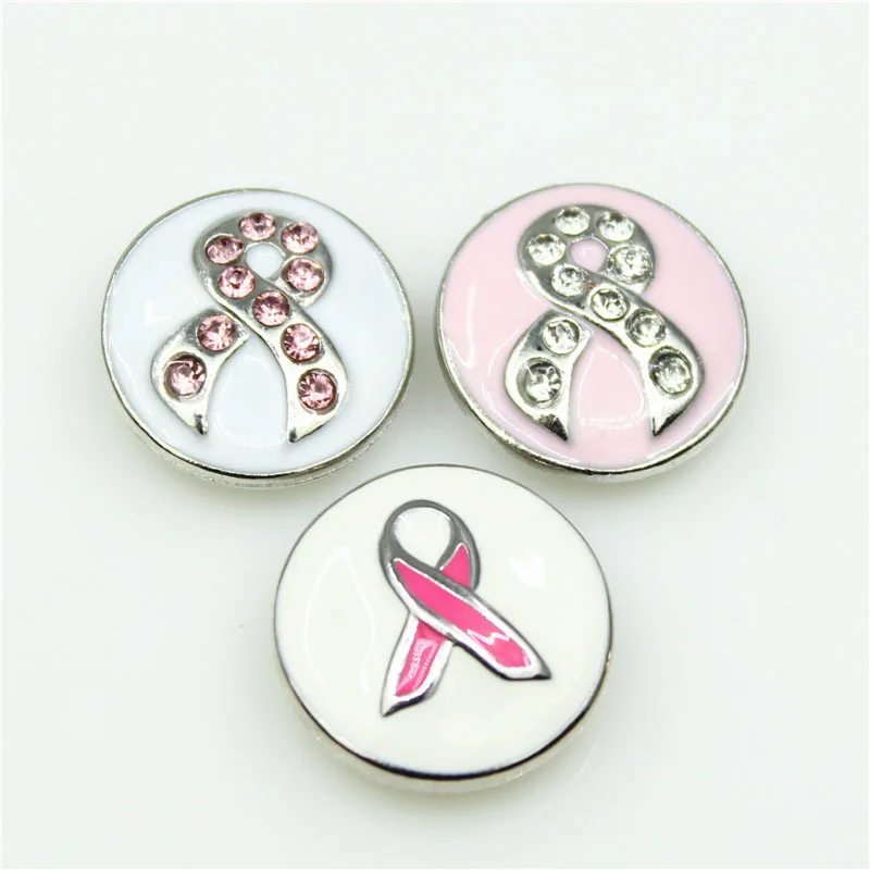 Breast Cancer Ribbon Mix 12pcs/lot Snap Buttons Fit 18mm Ginger Button Snap Bracelet&Bangles Letters DIY Snap Jewelry Charms