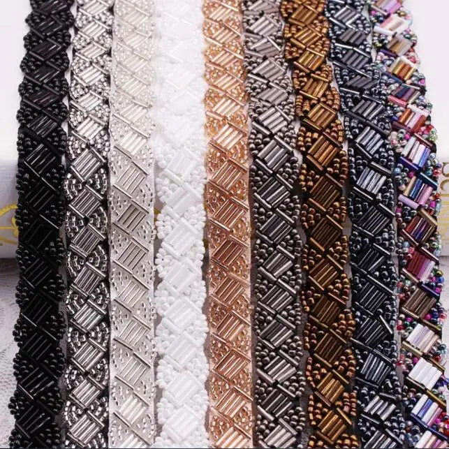 

10yards 1.5cm Fake Pearl Beaded Lace Trim Vintage Mesh Fabric Paillette Braided Lace Applique DIY Handmade Garment Accessories