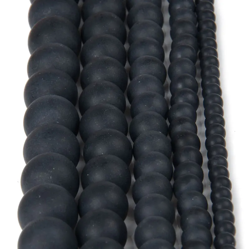 Chanfar Dull Polish Black Agates Onyx Beads Matte Round Natural Stone Beads For Making DIY Jewelry 4 6 8 10 12mm Size