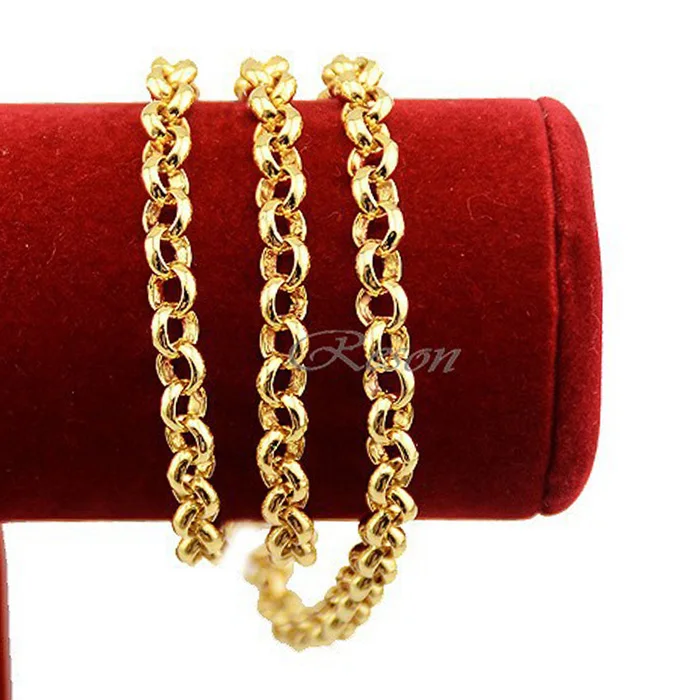 1pcs 6mm  Men Women Rolo Jewelry Gold Color Chain Necklace Jewelry Sailor Clasp Long 45cm-80cm