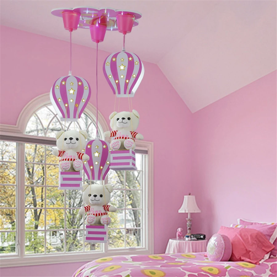 Children Room Decoration Pendant Lights Cubs Balloon Shape Cartoon Home Decor Room Girl Lamp Creative Wood Hanging Light Fixture