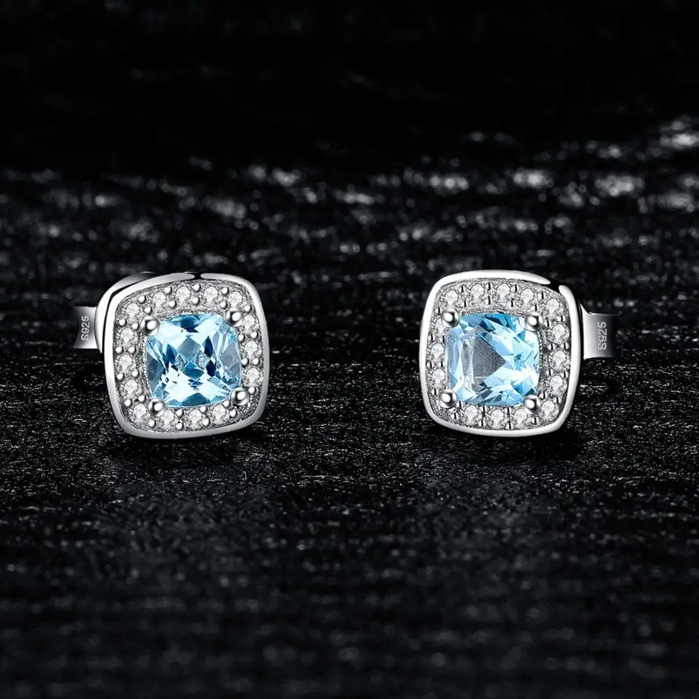 JewelryPalace Cushion Cut Naturalny błękitny topaz Kolczyki sztyfty ze srebra próby 925, dla kobiet Prezent — zdjęcie 3