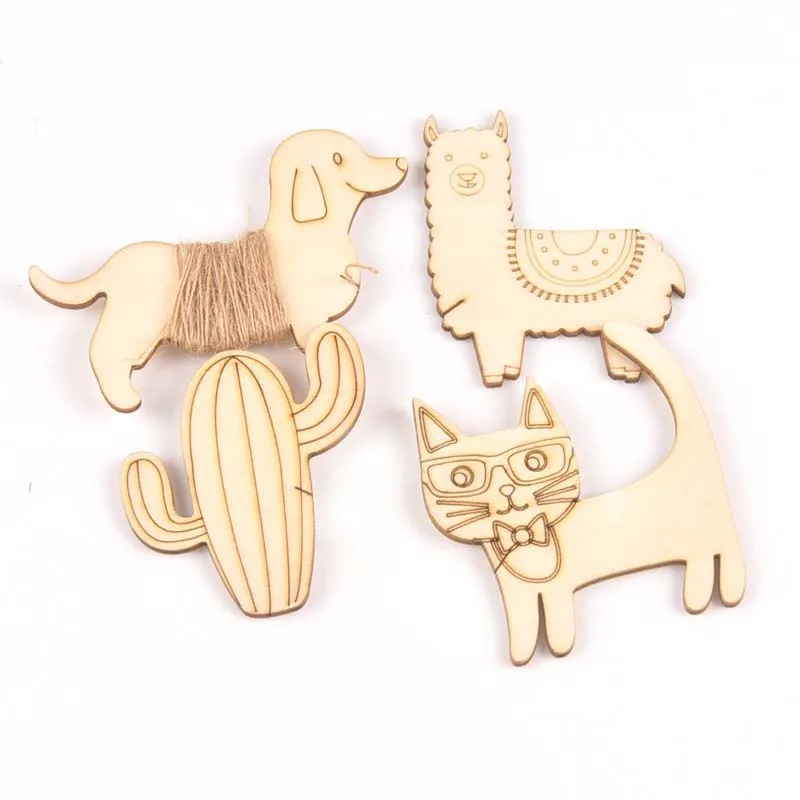 4Pcs Unfinished Dog/cat/alpaca/cactus Shape Wooden Bobbin Spools  Cord Wire Sewing For Thread String Ribbons Trims 63-90mm m2158