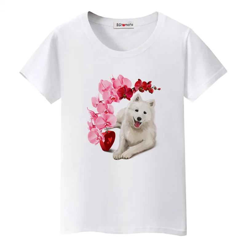 

BGtomato Beautiful flowers lovely dog tshirt hot sale home pets printing t-shirt cute animals top tees for girls