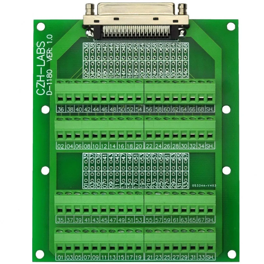 

Electronics-Salon 68-Pin VHDCI DSUB SCSI-5 Screw Terminal Block Breakout Board.