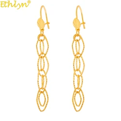 Ethlyn Jewelry Twisted Earrings Yellow Gold Color Arab Dubai Earring Dangle Jewelry for Women Daily Use E85