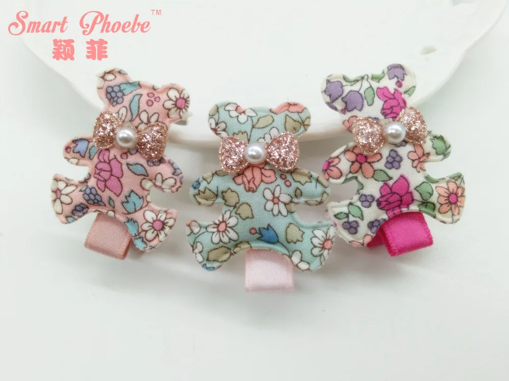 30pcs Fashion Cute Glitter Bow Flower Bear Girls Hairpins Solid Kawaii Bowknot Floral Animal Hair Clips Headwear Accessories