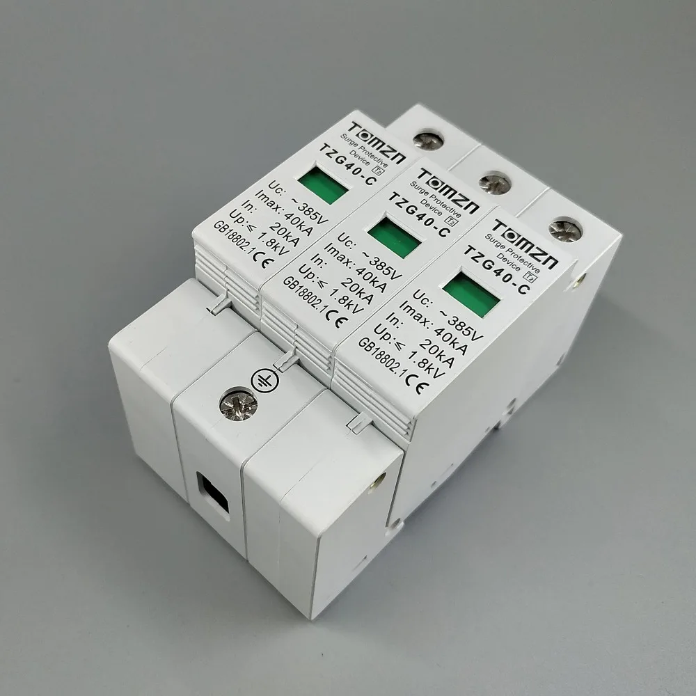 AC SPD 3P 20KA~40KA  C ~385VAC House Surge Protector Protective Low-voltage  Arrester Device