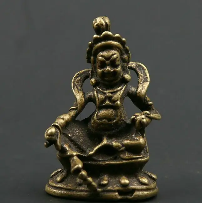 Chinese Bronze Exquisite Buddhism Mahakala Wrathful Deity Amulet Exorcise Evil Spirits Statue