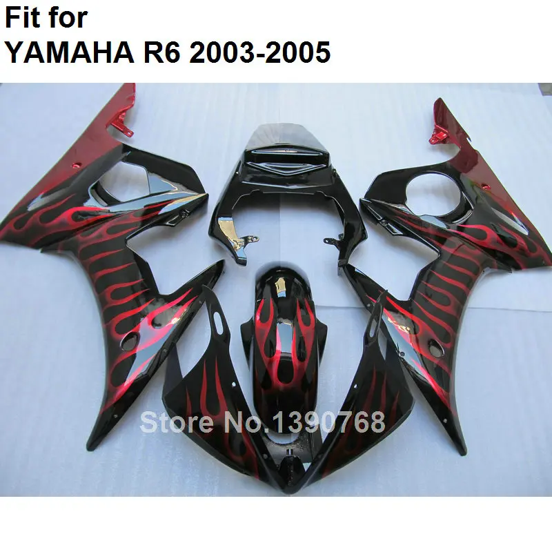 Hot sale fairings for Yamaha YZF R6 2003 2004 2005 red flames black body work parts fairing kit YZFR6 03 04 05 BC27