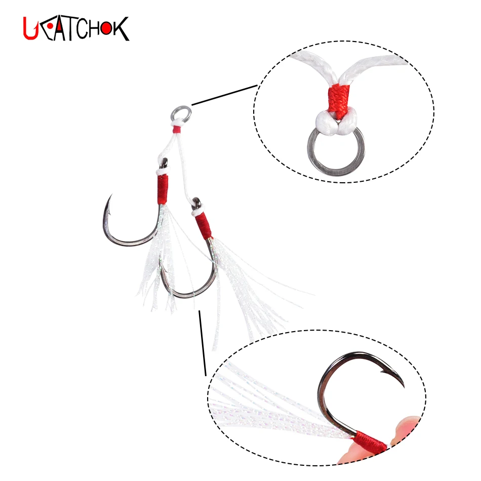 6pairs/package Assist Hooks slow Jig Hook 10#-18# Metal Jig Double Hook High Carbon Steel  With Feather Fishing Hook jig head