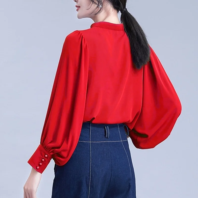 Solid Color Korean Fashion Woman Clothing Blouse Side Button Shirt Female Balloon Sleeve Work Wear Women Tops Summer 2019 DD2134