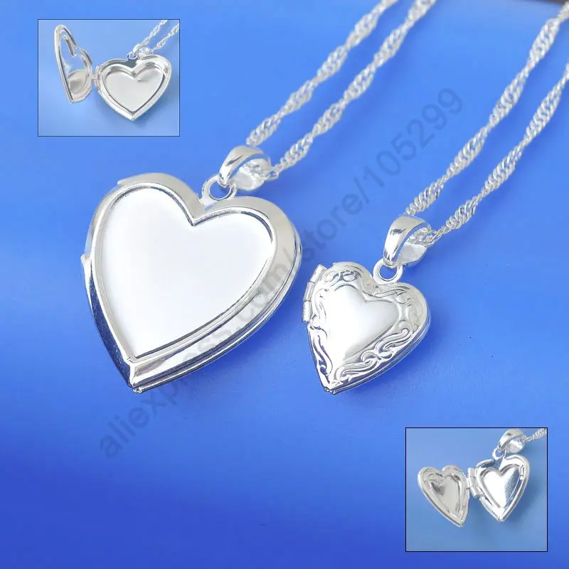 Retails One PC Necklace Genuine 925 Sterling Silver Color Jewelry Case Frame Small Heart & Big Heart Pendant Necklaces