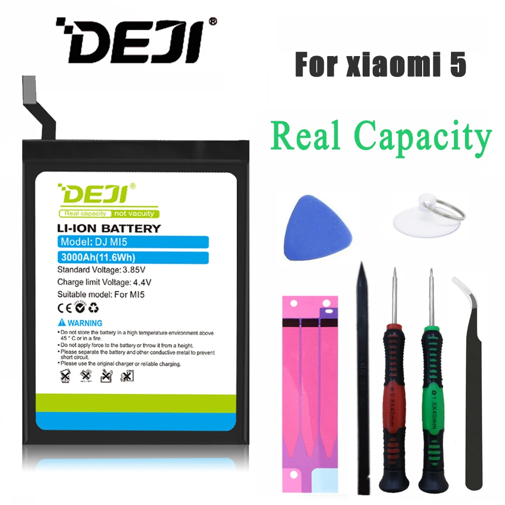 Deji Original Battery For Xiaomi Mi5 Replacement Mi5s Batteries Real Capacity Bm22 Bm36 BM35 BM3E With Tools Fresh Mi6 Battery