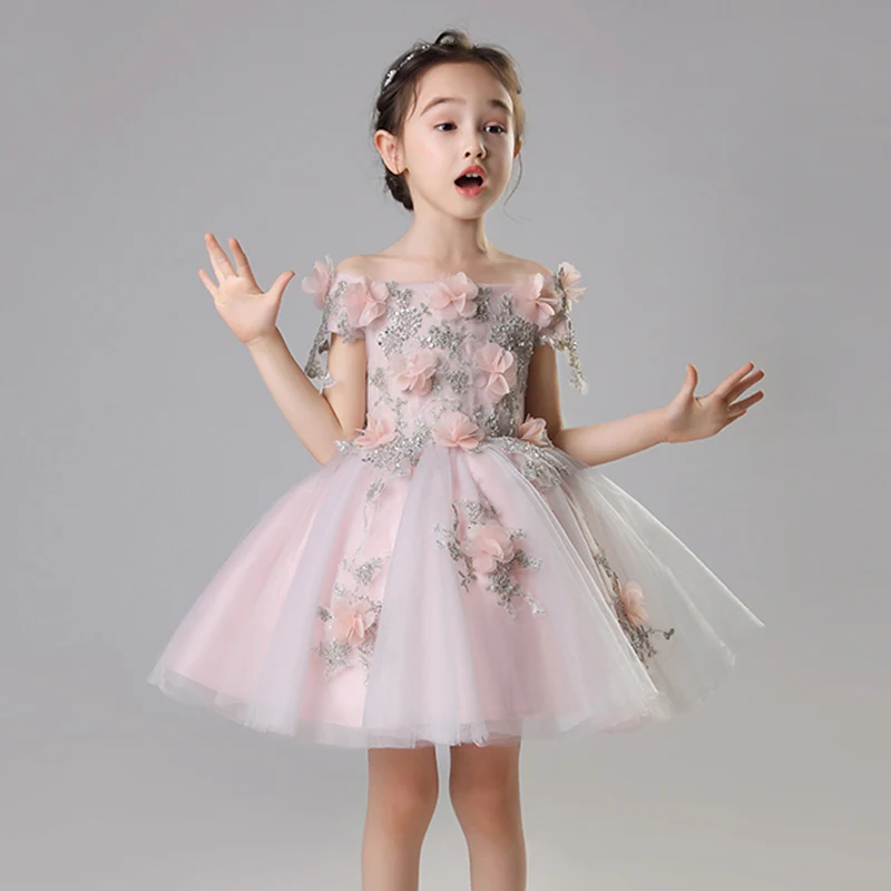 Elegant Girl Birthday Dress Flower Girl Dresses for Wedding Floral Baby Girl Baptism Gown Girl First Communion Dress For Pageant