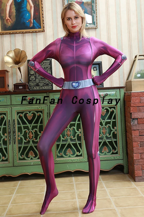 Totally Spies Purple Cosplay Costume Superhero Zentai Bodysuit Suit Jumpsuits Hot Sale Halloween Costume for woman