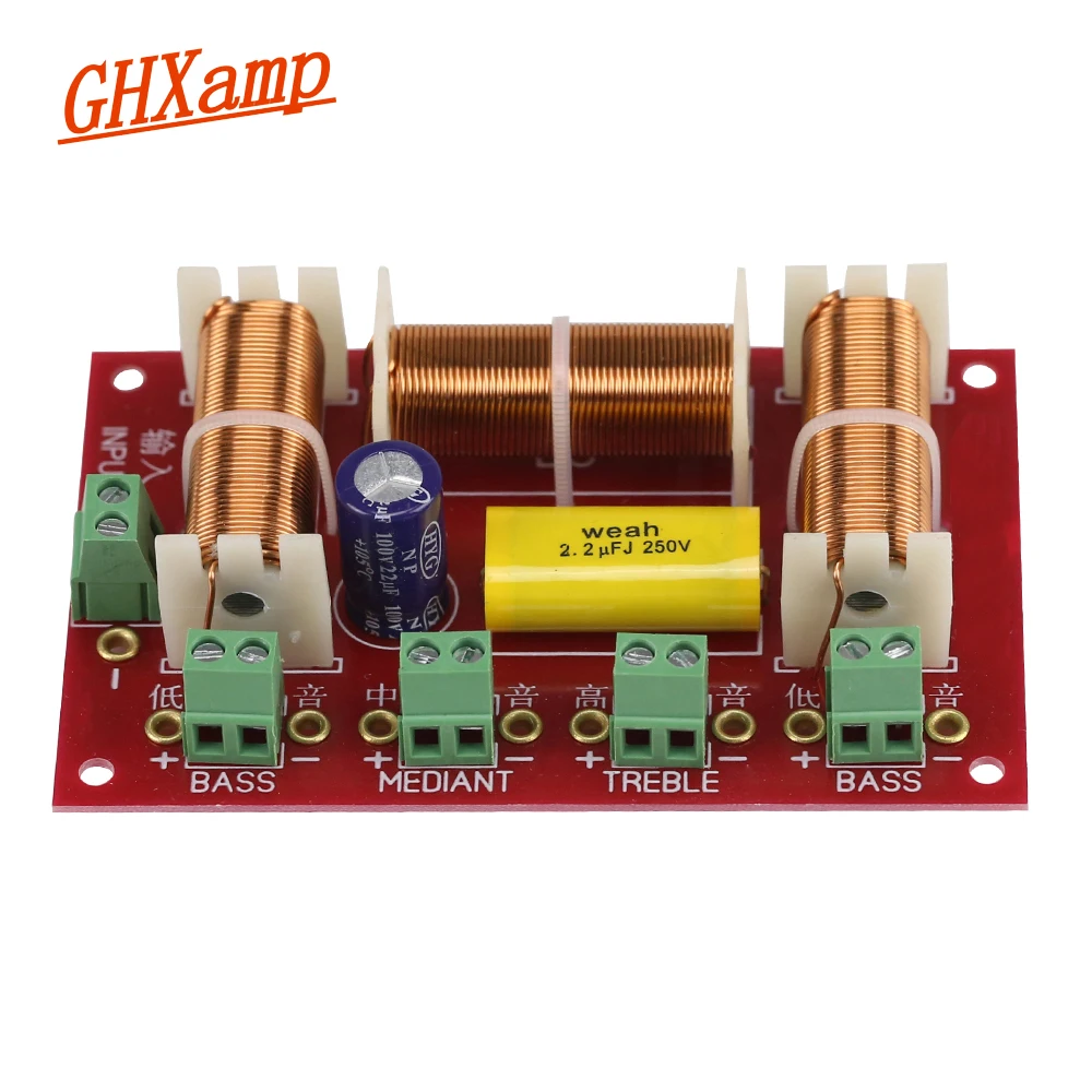 GHXAMP Treble + Midrange + Dual Bass Speaker Crossover Audio 4-Way 3 Way Crossover Speakers Filter Frequency Divider 200W 2PCS