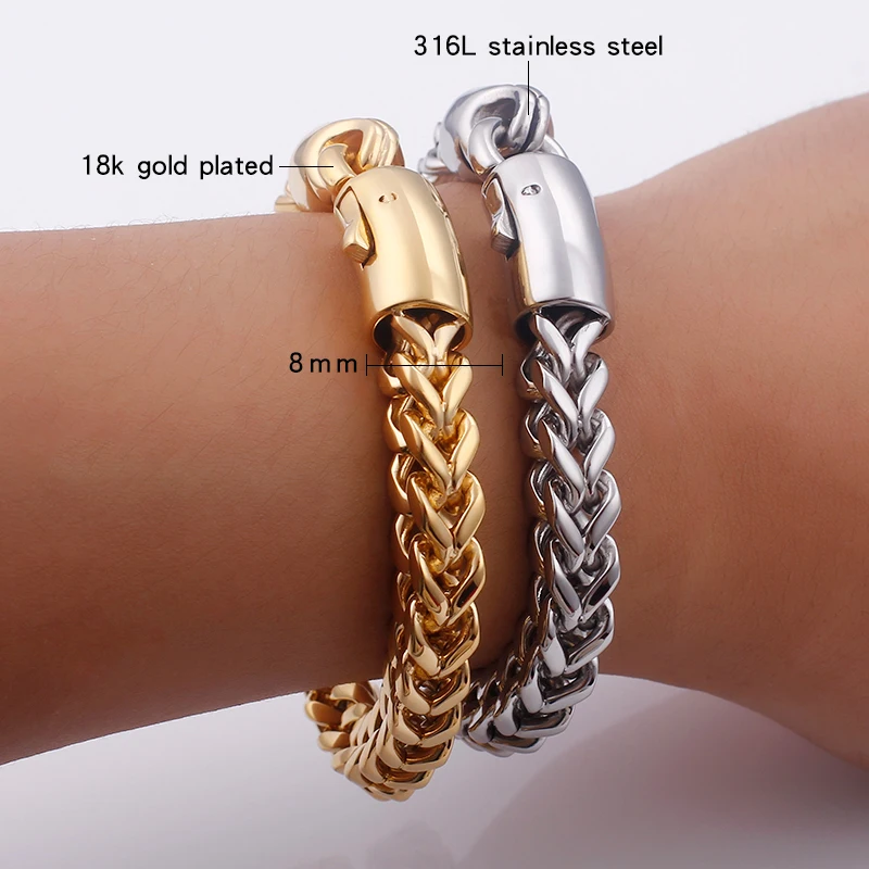 Kalen Dubai Gold Color Link Chain Bracelet For Men Stainless Steel Jewelry High Polished Hand Chain Accessories Birthday Gifts