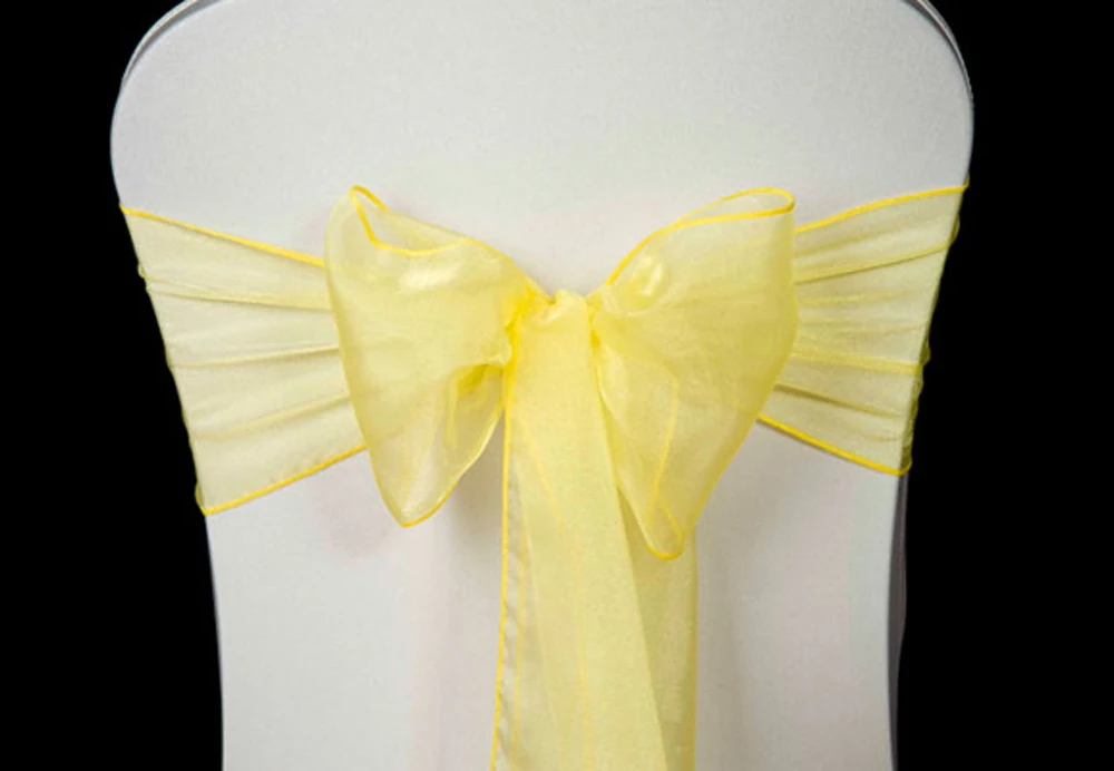 

Best selling! Wholesales 50pcs Yellow Organza Chair Sashes for Wedding and events supplies party decoration with free