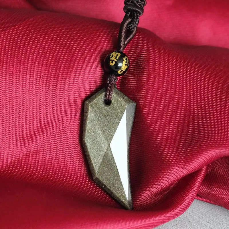 Natural Obsidian Stone Wolf Tooth Shape Pendant Necklace Lucky For Women Men Sweater Chain Fashion Jewelry