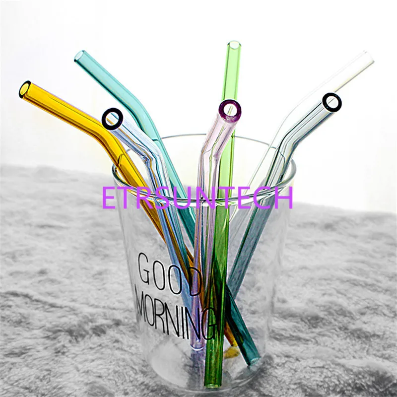 300Pcs Colorful Glass Straws Bent 20cm x 8 mm Drinking Straws Reusable Straws Healthy, Reusable, Eco Friendly Factory wholesale