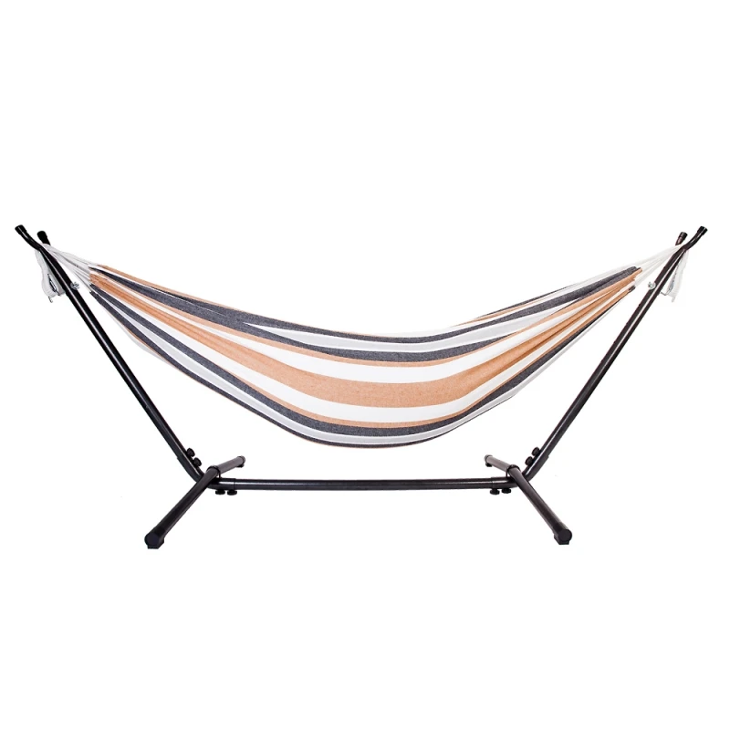 

Professional Black & Silver Flowers Hammock Stand with Polyester Coffee Stripe Hammock