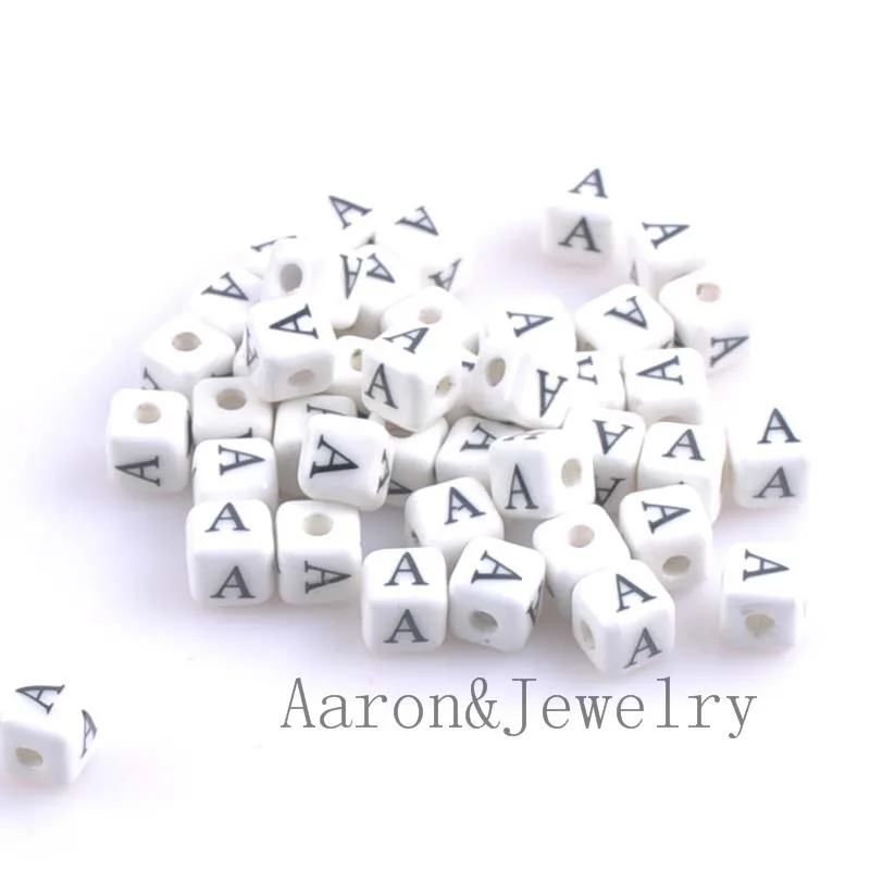 2017 hot White A-Z Mixed Letter Alphabet Cube Ceramic Letter Beads Fit Jewelry making 8mm 10pcs YKL0355X