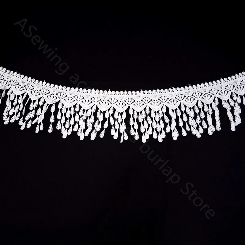 High Quality 3 Yards 8 cm wide Lace Trim lace fabric with Tassel Black,White DIY Sewing Applique Craft 5BB5463