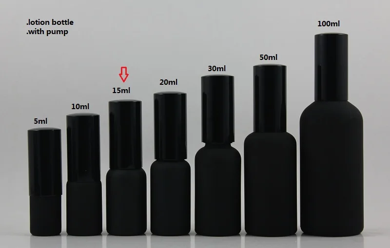 

50pcs wholesale 15 ml glass black frost lotion spray packaging with black pump ,empty 15ml glass cosmetic lotion bottle