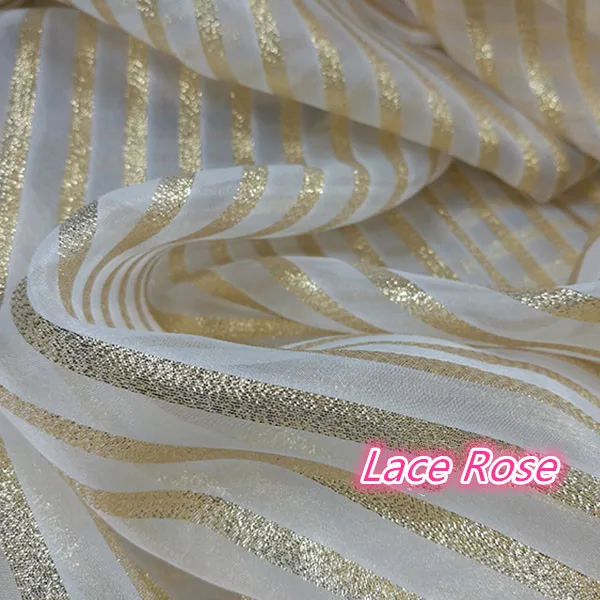 Gold Lace Fabric For Fashion Evening/Wedding Dress Organza Stripe Lace Diy Dance Clothing Sew On Accessories Fabric