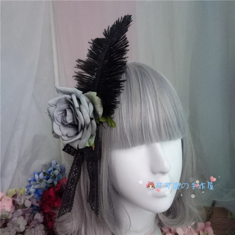 Lolita Kew Dead สีดำ Black Gothic Retro Cross Rose Rose ผมคลิปคลิป Cos แวมไพร์