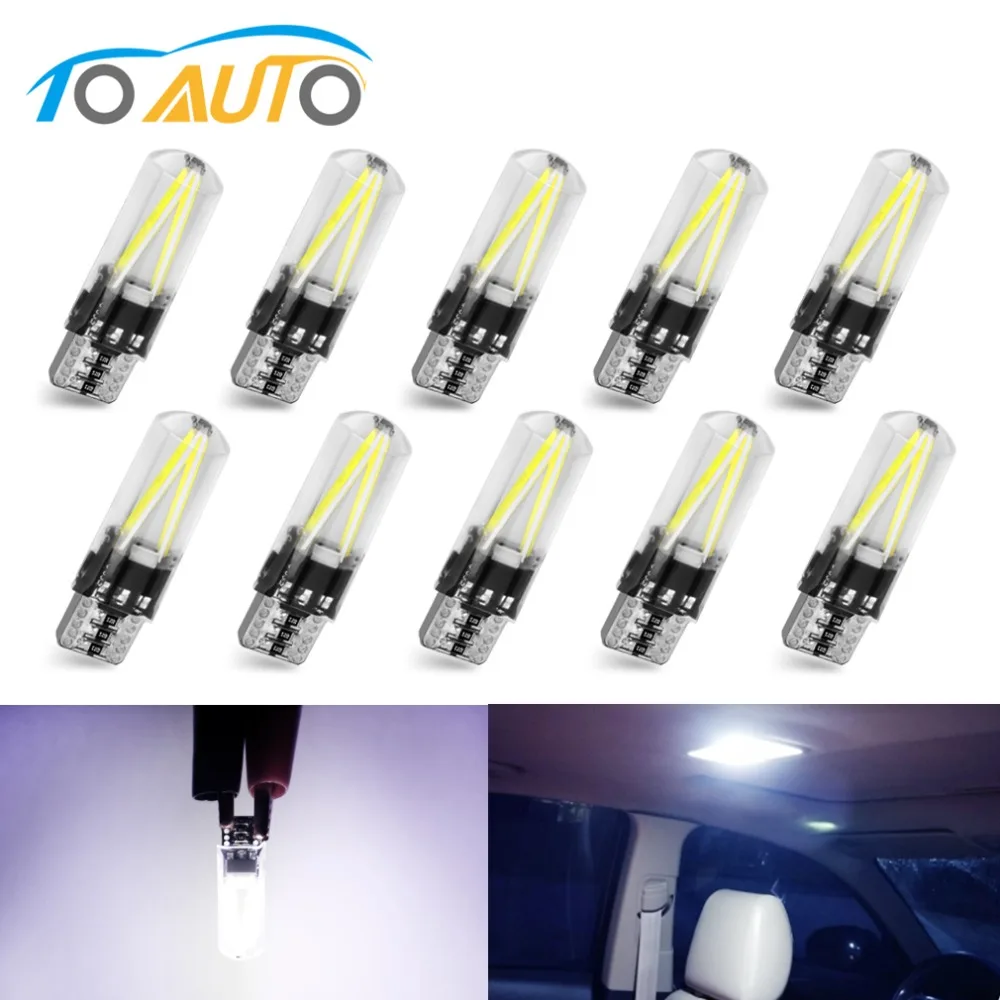 10 adet T10 W5W LED ampuller Canbus hata ücretsiz Filament ışıkları COB LED cam kabuk kama otomatik park ampuller araba okuma tavan aydınlatması