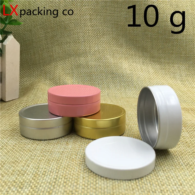 

Free Shipping 10g gold Silver Aluminum Pink White Empty Bottle Jar Cream Eye Gel Lip Pomade Empty Cosmetic Containers 100 pcs