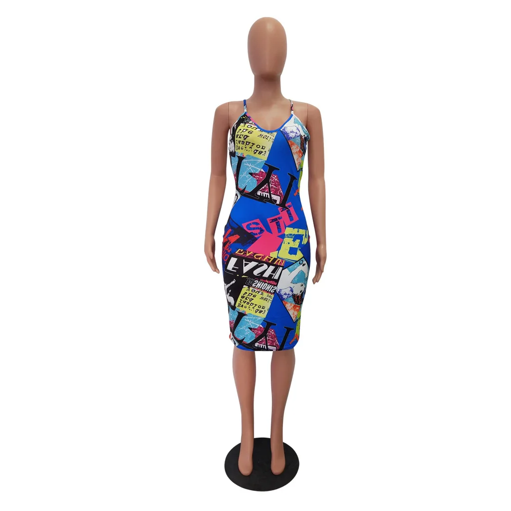 Vestido estampado Popular para mujer, vestido Bandage ajustado con tirantes, Sexy, para fiesta