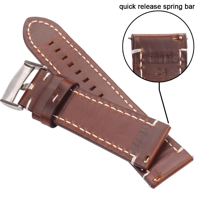 18mm 20mm 22mm Genuine Leather Watch Strap Belt Manual Men Thick Brown Black Watchbands Buckle Watches Accessories