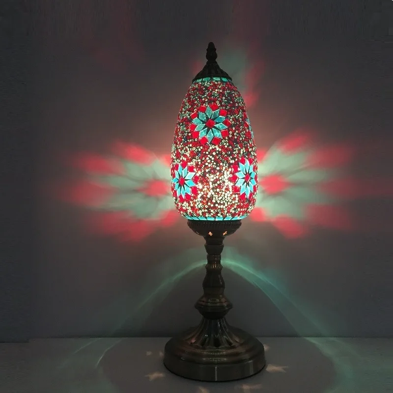 รูปไข่ตุรกีโมเสคตารางโคมไฟ Vintage Art Deco Handcrafted Lamparas De Mesa Ball แก้วโรแมนติกไฟ Led Night Lampe