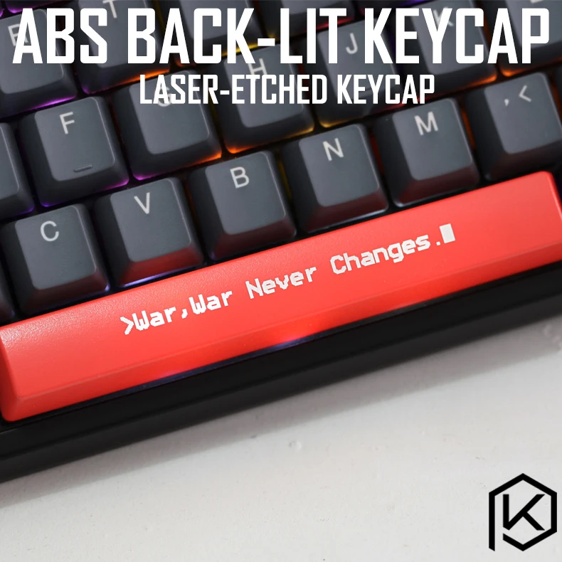 Novelty Shine Through Keycaps ABS Etched, Shine-Through war never changes black red custom mechanical keyboard spacebar