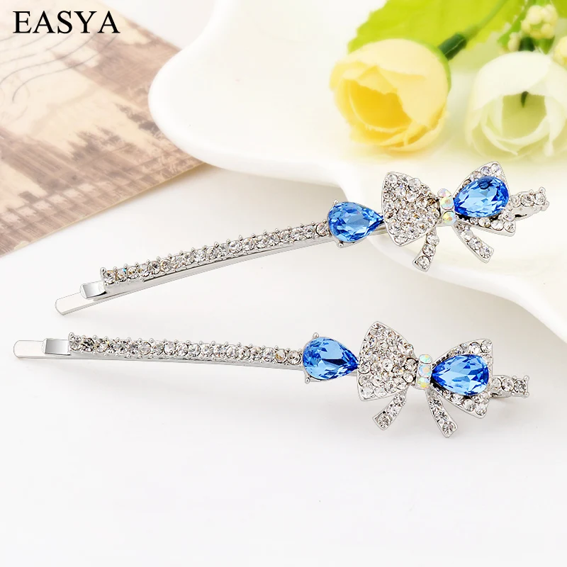 EASYA Elegant Cute Rhinestone Bowknot Hair Clip Pins Minimalist Delicate Crystal Metal Alloy Hairwear Accessories Jewelry