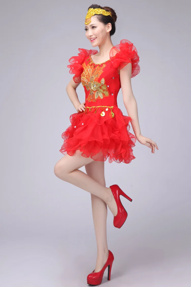 Female new modern dance dress dress skirt adult sequined square dance dance clothing TB772