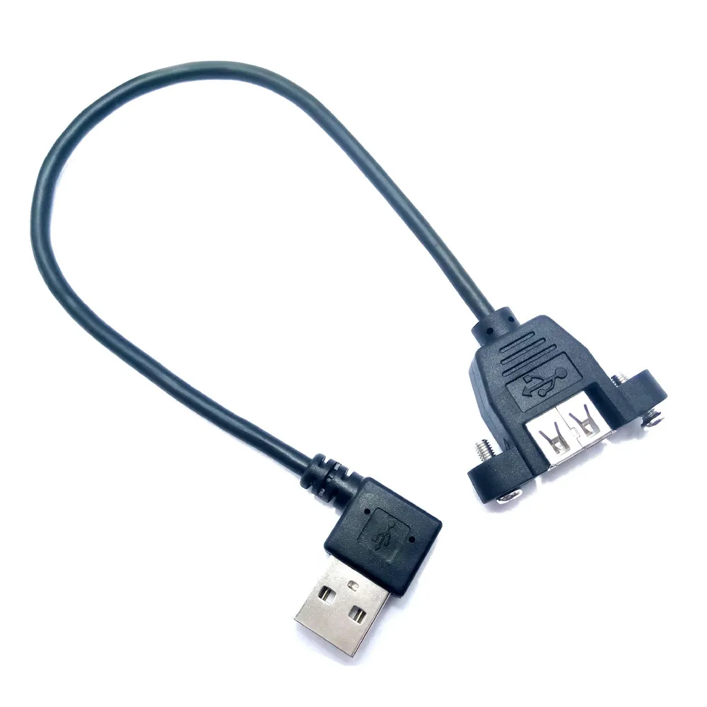 كابل موصل USB 2.0 ذكر إلى أنثى بزاوية 90 درجة ، كابل تمديد ذكر إلى أنثى بفتحة تثبيت لوحة ، 25 سنتيمتر