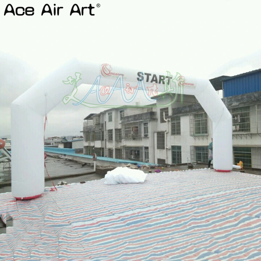 8m W Full White Inflatable Archway Start Finish Line Arch Sports Event Gate with Cutting Printing for Athletic Ceremory