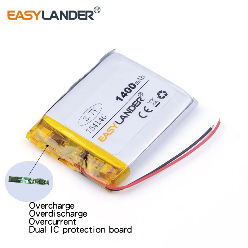 Bateria recarregável do polímero do Li-íon do lítio, para DVR, GPS, MP3, MP4, orador do telefone celular, 3.7V, 1400mAh, 754146