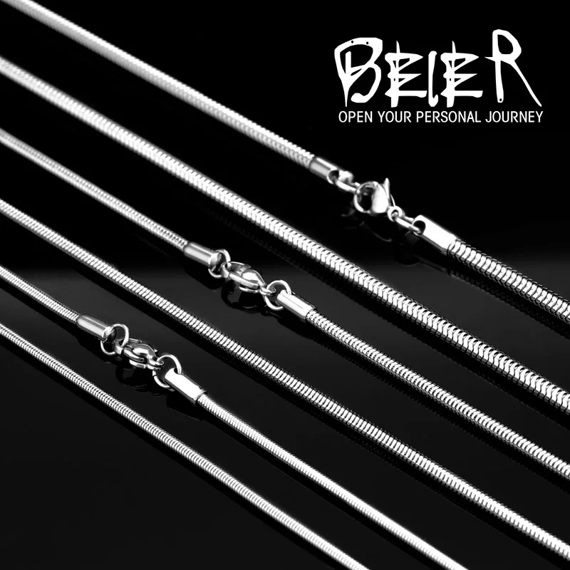 BEIER 2.5MM 3MM 4MM Beier Casual Silver color Stainless Steel Snake Bone Chains Necklaces Fashion Men Jewelry BN1004