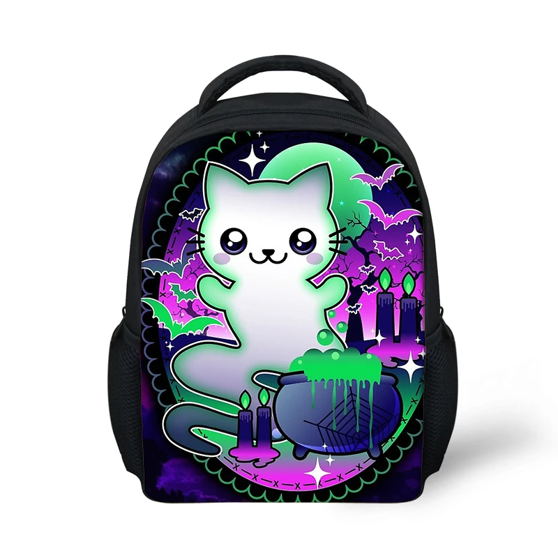 ELVISWORDS-Mochila Escolar con estampado de gato fantasma para niños y niñas, morral Escolar pequeño para Halloween