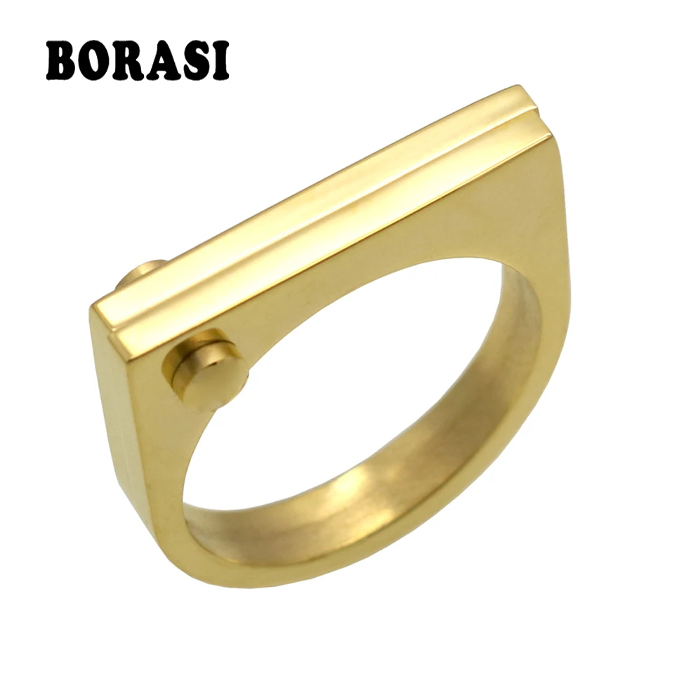 Fashion Flat Shackle Tag Ring punk Screw Finger Ring Rose Gold Color Rings For Women Titanium Steel Ring Jewelry Wholesale