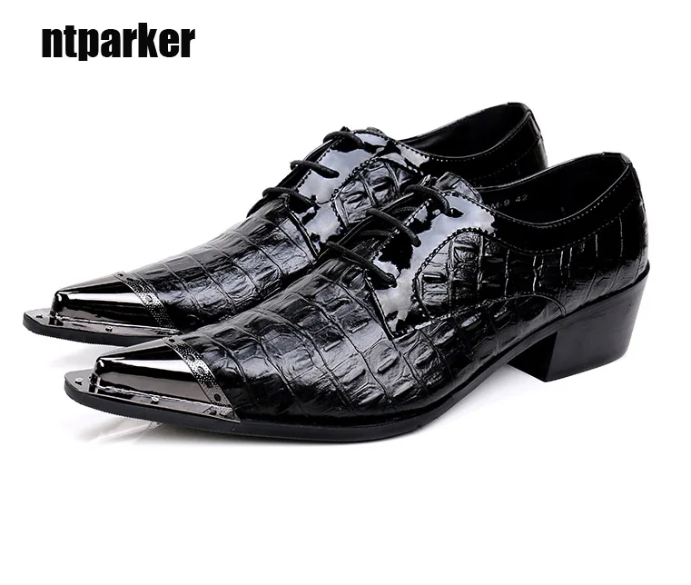 

ntparker Italian Style Luxury Man's Shoes Pointed Metal Toe Black Business Leather Shoes Male Black Dress Shoes, SizeEU38-46!