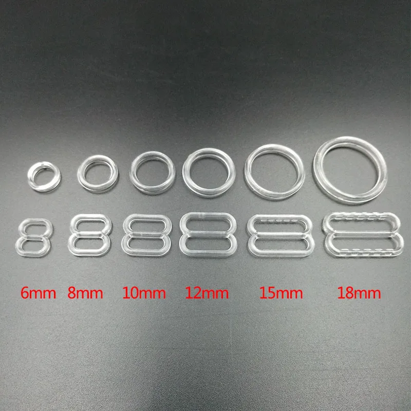 Various sizes 1000 pcs (500 sets) plastic clear rings and sliders transparent bra buckles tank top adjusters