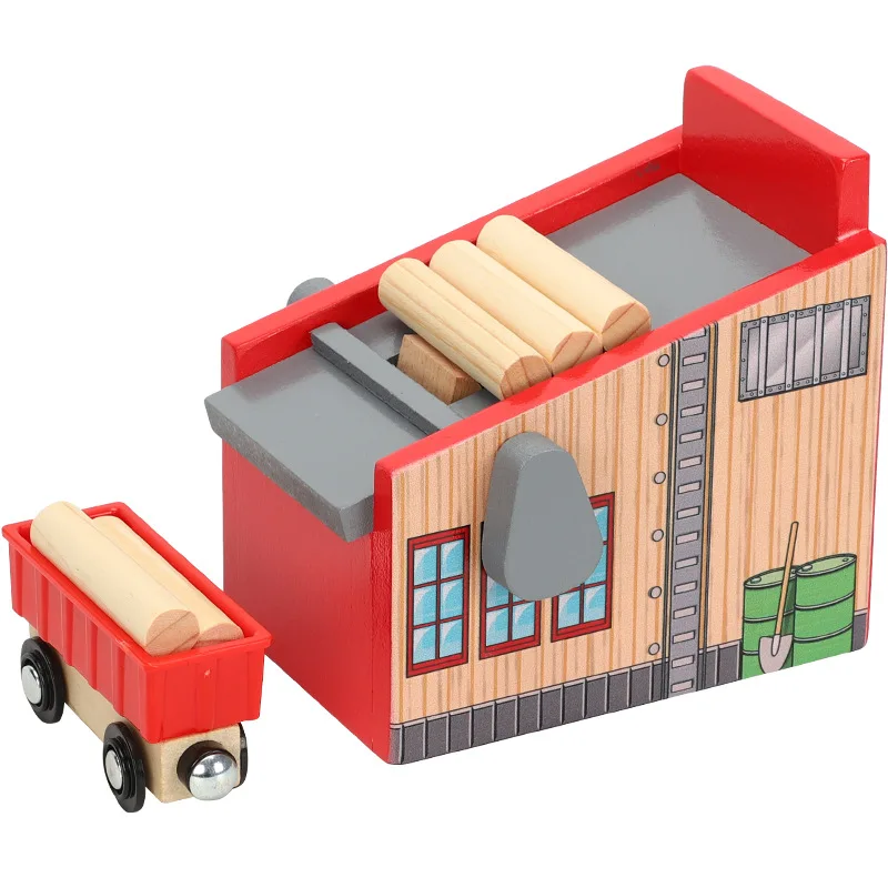 EDWONE --One Set Wood Railway Track Sawmill Loading MachineTrain Slot Railway Accessories Original Toy Gifts For Kids