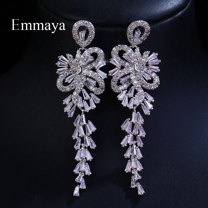 Emmaya Brand Tradition Elegance AAA Cubic Zircon White gold Color Firecracker Pendant Earrings For Women Wedding Jewelry Gift